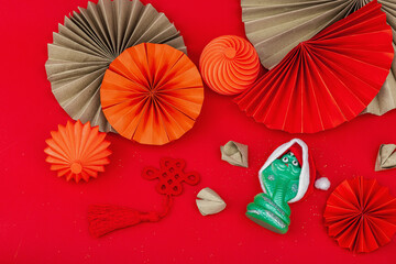 Happy Chinese New Year traditional concept, Zodiac snake symbol. Oriental asian style paper fans