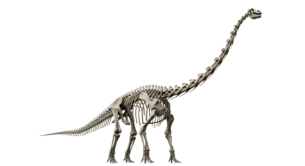 Isolated Diplodocus skeleton on display for educational purposes, fossil excavation concept