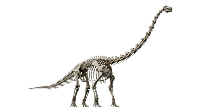 Isolated Diplodocus skeleton on display for educational purposes, fossil excavation concept