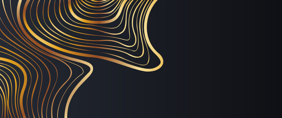 Curved gold lines over black background, leaving an elegant text space.
