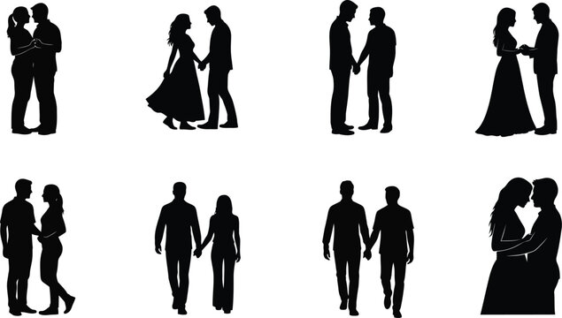 Silhouettes of couples in love