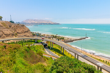 Viaduct of the La Costa Verde coastal circuit in Miraflores, Lima, Peru.
