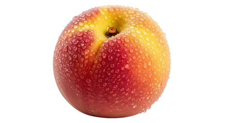 Isolated peach with water droplets showcasing fresh, vibrant skin; ripe fruit, healthy food