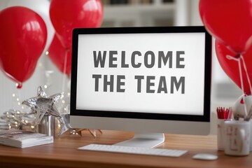 Computer monitor with welcome the team message