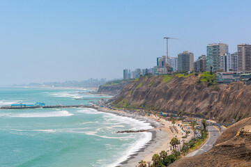 Panoramic view of La Costa Verde in Miraflores, Lima, Peru.