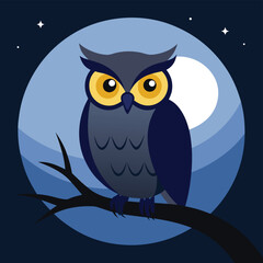 Fototapeta premium -owl-perched-on-a-tree-branch-under-moonlight--det.eps