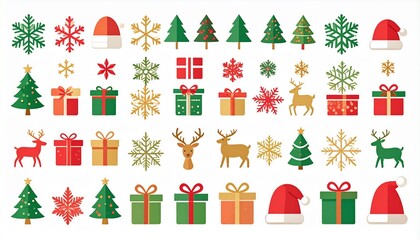 Festive Christmas Icons A Colorful Collection of Holiday Decorations and Symbols