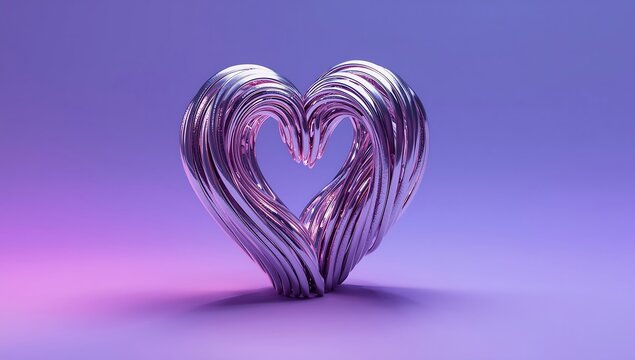 Abstract 3d rendered metallic heart sculpture with textured surface and soft gradient lighting - Powered by Adobe