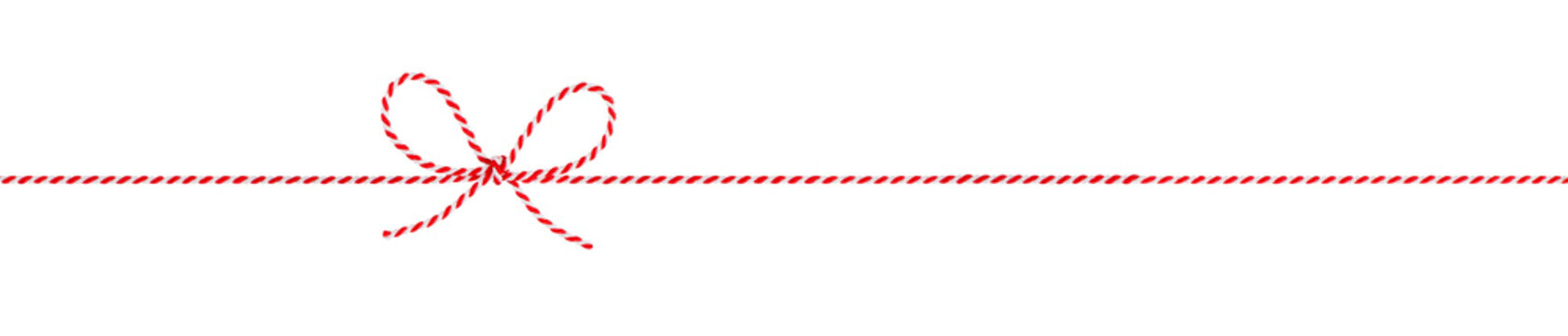 Red and White String Rope with Bow Isolated on White and Png Transparent Background