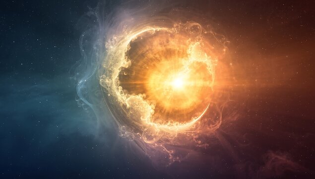 Vibrant cosmic nebula exploding with brilliant light and swirling gas clouds in deep space