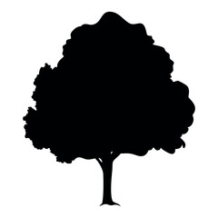 Deep black silhouette of a large tree, minimal vector, isolated