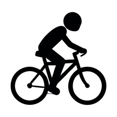 Silhouette of person riding bicycle, deep black, flat vector, isolated