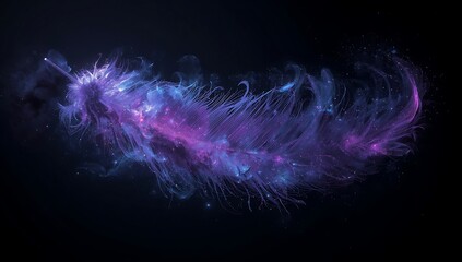 Abstract swirling nebula of purple and blue light streaks against a dark cosmic background