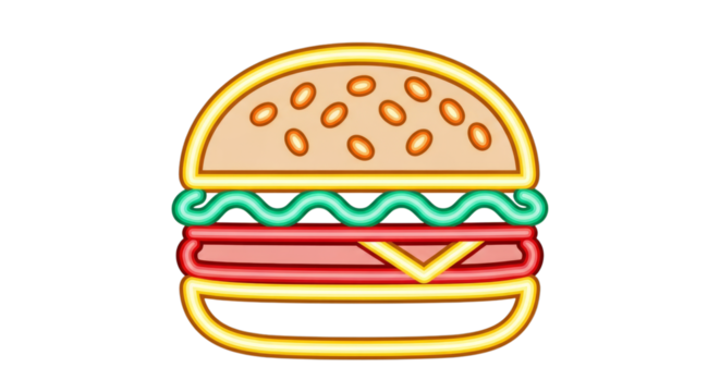 Neon burger sign vector illustration fast food restaurant on transparent background