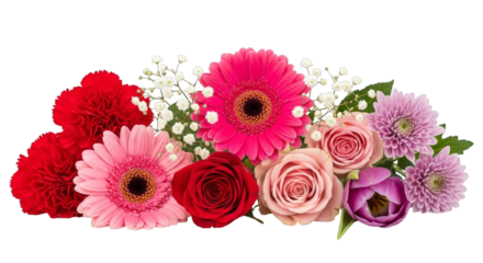Floral arrangement with roses gerbera daisies and tulips on transparent background