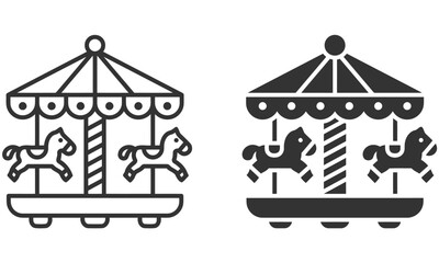 Set of carousel icons with horses in black and white vector illustration perfect for amusement park funfair and childrens themes
