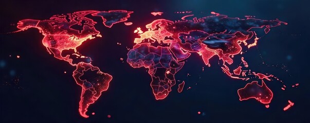 Global communication network visualized as glowing lines connecting continents on a dark background, illustrating seamless international connectivity , fiber optics, internet of things, abstract