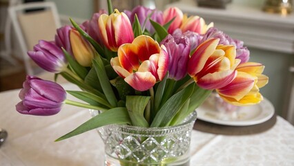 Tulip bouquet flowers arranged on a table