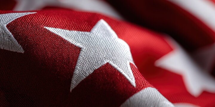 Waves of red and white fabric featuring stars symbolize freedom and patriotism during a festive celebration - Powered by Adobe