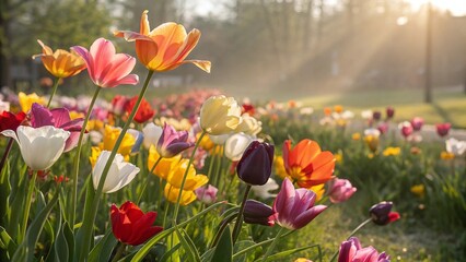 meadow spring vibrant flowers image