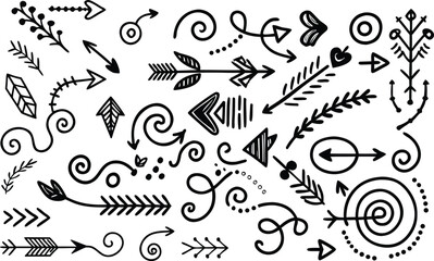 Obraz premium Arrow Line Vector Collection — Hand Drawn Doodle Arrows, Marker Brush Sketch Icons, Cute Elements for Creative Decoration