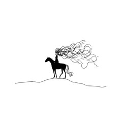Hand drawn illustration of a woman riding a horse