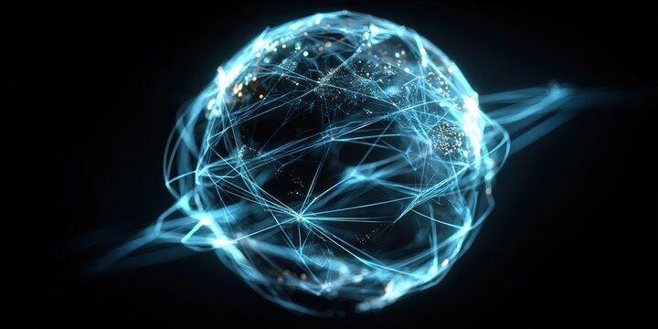 Digital globe representing global connectivity in a technological environment at night - Powered by Adobe