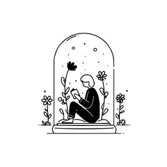 Girl reading book in glass dome