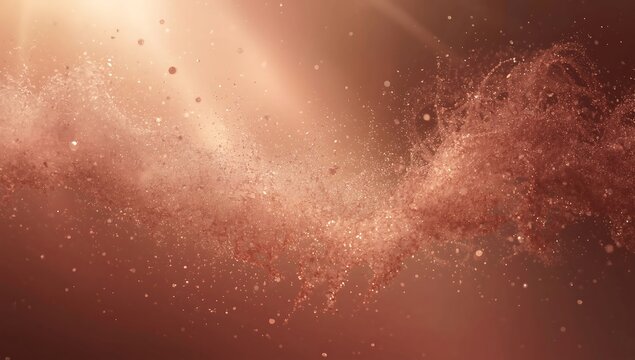 Abstract shimmering golden light beams illuminating countless tiny sparkling particles in a warm ethereal cosmic nebula