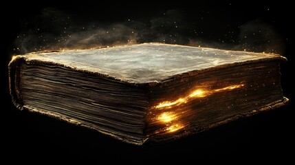 Ancient book ablaze, glowing embers