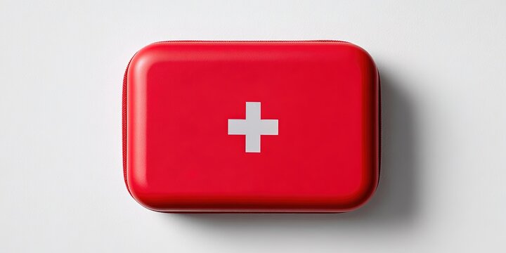 First aid kit for emergencies, featuring a bright red case with a white cross design - Powered by Adobe
