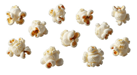 Delicious popcorn kernels scattered on a plain background on transparent background