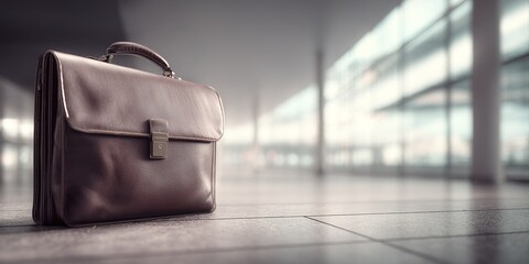 Briefcase on a modern office floor during a bright day, showcasing its sleek design and professional appeal