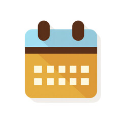Flat design calendar icon with blue and orange colors and shadow date schedule isolated on a transparent background