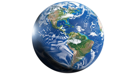 Realistic earth globe view of america continent from space on transparent background