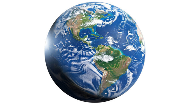 Realistic earth globe view of america continent from space on transparent background