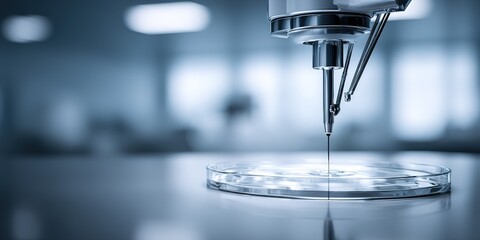 Precision dispensing of liquid using advanced laboratory equipment in a bright and modern lab setting