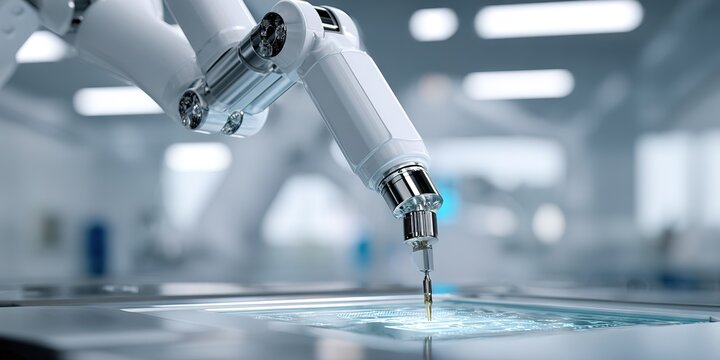 Robotic arm performing precise tasks in a modern laboratory setting during daytime