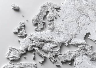 Europe relief map textured, elevated land masses, neutral color palette