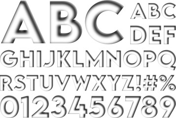 Alphabet and numbers hollow stencil font cut out with soft long shadow effect
