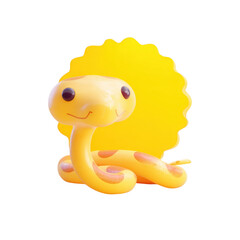 Cute Yellow Cartoon Snake Character with Sun Background Isolated graphic design isolated on a transparent background