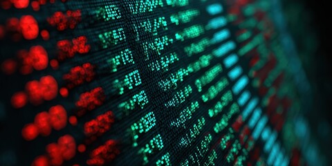 Stock market display showing price changes in red and green at a financial firm during trading hours
