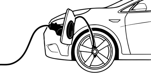 Close-Up of Electric Vehicle Charging Cable Plugged into Car — Clean Energy, Sustainable Transportation, and Eco-Friendly Concept with Background Removed