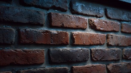Close up of a weathered red brick wall texture with mortar creating a rustic and atmospheric background