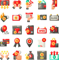 E-commerce and Sale Icon Set &ndash; Flat Color Style for Online Shopping and Discount Promotions