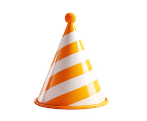 Orange and White Striped Party Hat with Pom- Pom Keywords: party hat, birthday, celebration, cone isolated on a transparent background