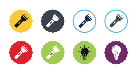 Flashlight and light bulb icons in various shapes and vibrant colors