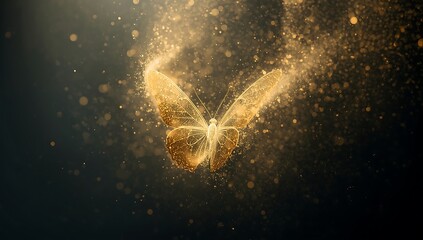 Fototapeta premium Abstract golden particles swirling in dark water creating a mystical ethereal glowing effect