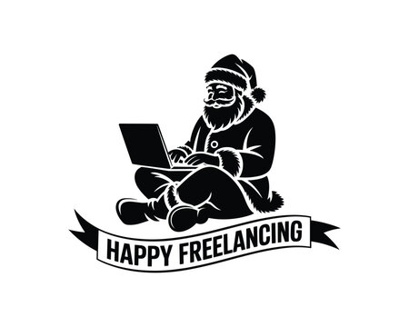 Santa Claus sitting with laptop Concept of Happy Freelancing 
