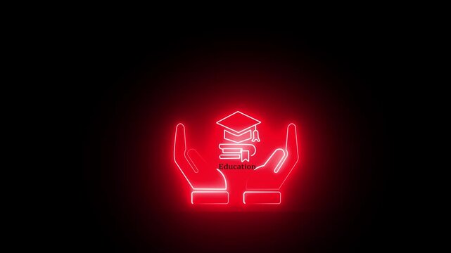 Graduation  flat icon for apps and websites outline icon set. red neon glowing symbols for education,stroke. Pictogram collection for knowledge.